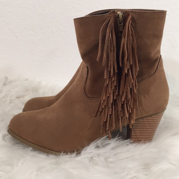 Rampage Frankey Tan 3” Heeled Fringe Ankle Boot 10 - Picture 8 of 15